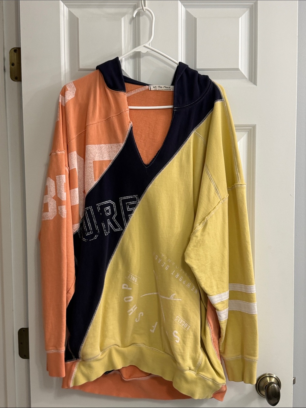 Free People Colorblock Hooded Pullover - Yellow, Peach, Navy